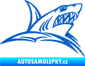 Samolepka Žralok 020 pravá v moři 3D karbon modrý