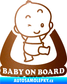 Samolepka Baby on board 011 pravá s nápisem měděná metalíza