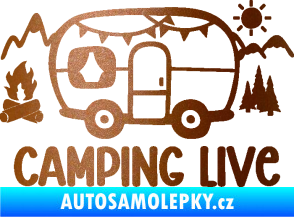 Samolepka Camping live 001 levá cestování v karavanu měděná metalíza