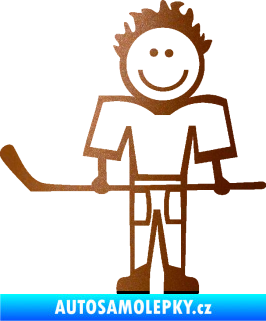 Samolepka Cartoon family kluk 002 levá hokejista měděná metalíza