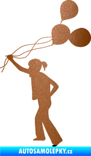 Samolepka Děti silueta 006 levá holka s balónky měděná metalíza