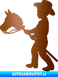 Samolepka Děti silueta 012 levá kluk s dřevěným koníkem měděná metalíza