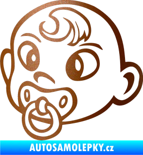 Samolepka Dítě v autě 004 levá miminko s dudlíkem hlavička měděná metalíza
