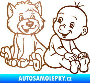 Samolepka Dítě v autě 087 pravá chlapeček s pejskem měděná metalíza