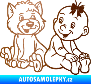 Samolepka Dítě v autě 095 pravá holčička s pejskem měděná metalíza