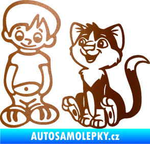 Samolepka Dítě v autě 097 levá kluk a kočka měděná metalíza