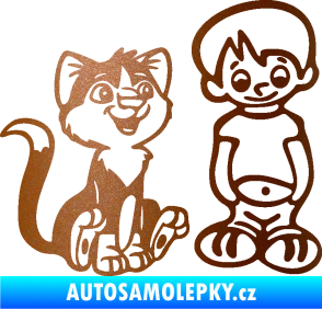 Samolepka Dítě v autě 097 pravá kluk a kočka měděná metalíza