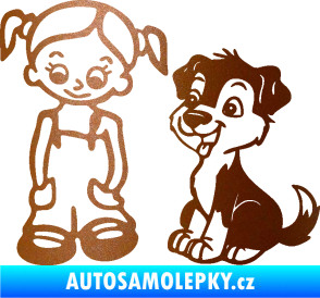 Samolepka Dítě v autě 099 levá holčička a pes měděná metalíza