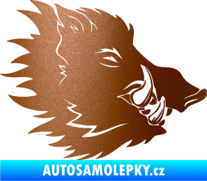 Samolepka Divoké prase 001 pravá kanec hlava měděná metalíza