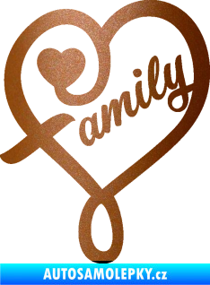 Samolepka Family 001 nápis se srdíčkem měděná metalíza
