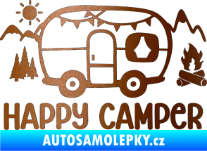 Samolepka Happy camper 002 pravá kempování s karavanem měděná metalíza