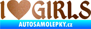 Samolepka I love girls nápis se srdcem měděná metalíza