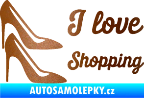 Samolepka I love shopping nápis  měděná metalíza