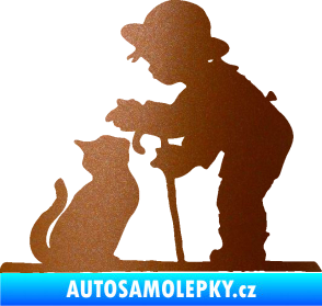 Samolepka Interiér 002 pravá dítě s kočičkou měděná metalíza