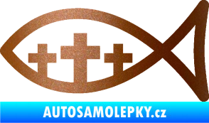 Samolepka Jesus rybička 005 tři kříže křesťanský symbol měděná metalíza