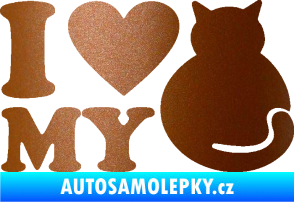 Samolepka Kočka 033 I love my cat měděná metalíza