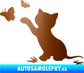 Samolepka Kočka 037 levá s motýlky měděná metalíza