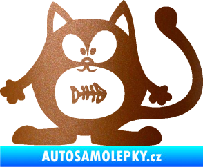 Samolepka Kočka 042 levá s rybou v bříšku měděná metalíza