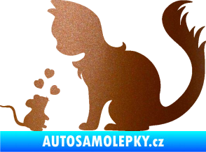 Samolepka Kočka s myší 002 levá měděná metalíza