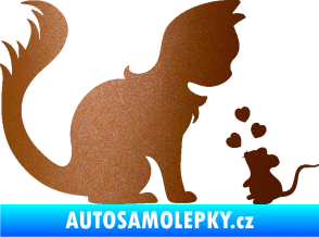 Samolepka Kočka s myší 002 pravá měděná metalíza