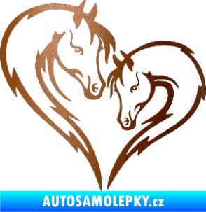 Samolepka Koníci 002 - levá srdíčko kůň s hříbátkem měděná metalíza