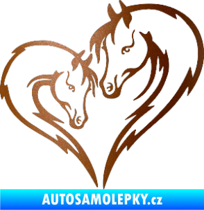 Samolepka Koníci 002 - pravá srdíčko kůň s hříbátkem měděná metalíza