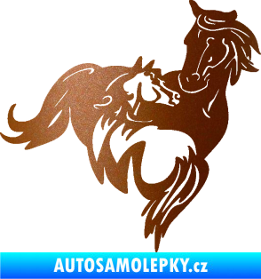 Samolepka Koníci 007 pravá klisna s hříbětem měděná metalíza