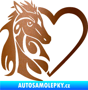 Samolepka Koník love 001 levá hříbátko v srdíčku měděná metalíza
