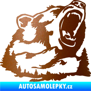 Samolepka Krajina hory 032 pravá les s medvědem měděná metalíza