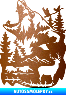 Samolepka Krajina hory 039 levá medvěd a lesní zvěř měděná metalíza