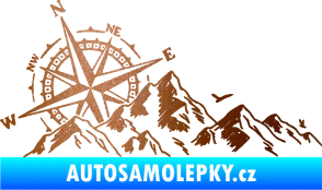 Samolepka Krajina hory 043 levá s kompasem měděná metalíza