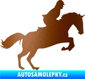 Samolepka Kůň 014 pravá skok s jezdcem měděná metalíza