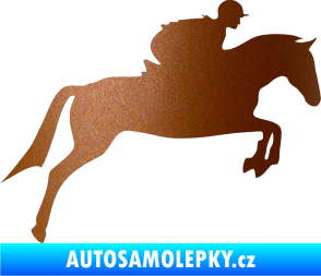 Samolepka Kůň 020 pravá skok s jezdcem měděná metalíza