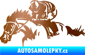 Samolepka Kůň 075 levá závod s jezdcem, dostihy měděná metalíza