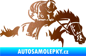 Samolepka Kůň 075 pravá závod s jezdcem, dostihy měděná metalíza