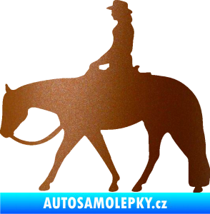 Samolepka Kůň 082 levá kovbojka na koni měděná metalíza