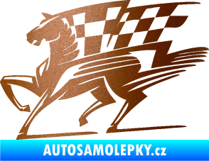 Samolepka Kůň racing 001 levá se šachovnicí měděná metalíza