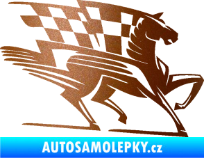 Samolepka Kůň racing 001 pravá se šachovnicí měděná metalíza