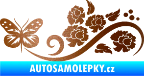Samolepka Květina dekor 015 levá s motýlem měděná metalíza