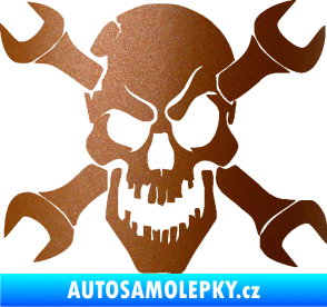 Samolepka Lebka 015 levá zkřížené klíče měděná metalíza