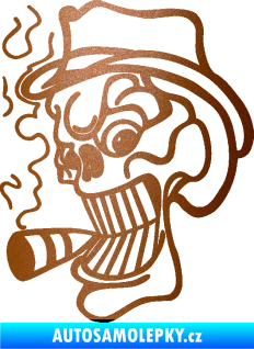 Samolepka Lebka 020 levá crazy s cigaretou měděná metalíza