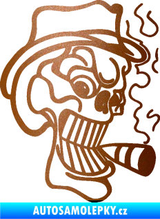 Samolepka Lebka 020 pravá crazy s cigaretou měděná metalíza