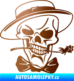 Samolepka Lebka 029 pravá s květinou měděná metalíza