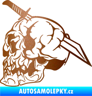 Samolepka Lebka 031 levá probodnutá nožem měděná metalíza