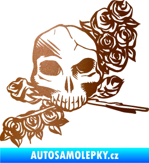 Samolepka Lebka 037 pravá s růžemi měděná metalíza