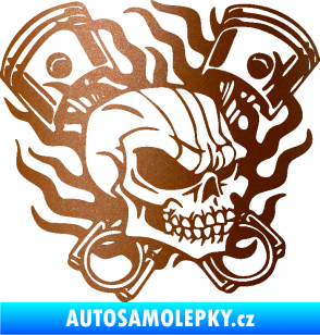 Samolepka Lebka 048 pravá písty a plameny měděná metalíza
