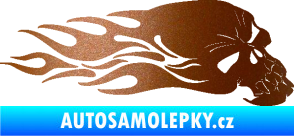 Samolepka Lebka 050 pravá v plamenech měděná metalíza