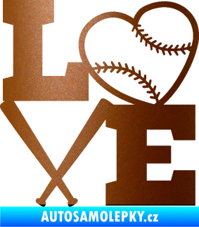 Samolepka Love baseball měděná metalíza