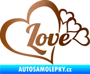 Samolepka Love nápis se srdíčky měděná metalíza