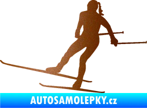 Samolepka Lyžařka 001 levá běh na lyžích měděná metalíza